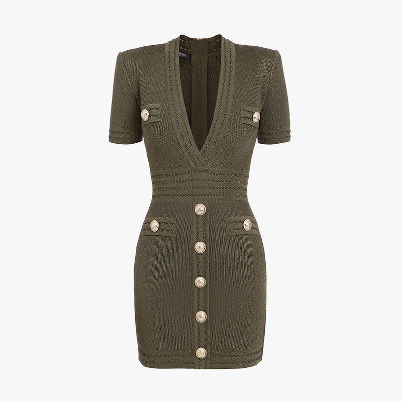 Knit short sleeve V-neck dress
