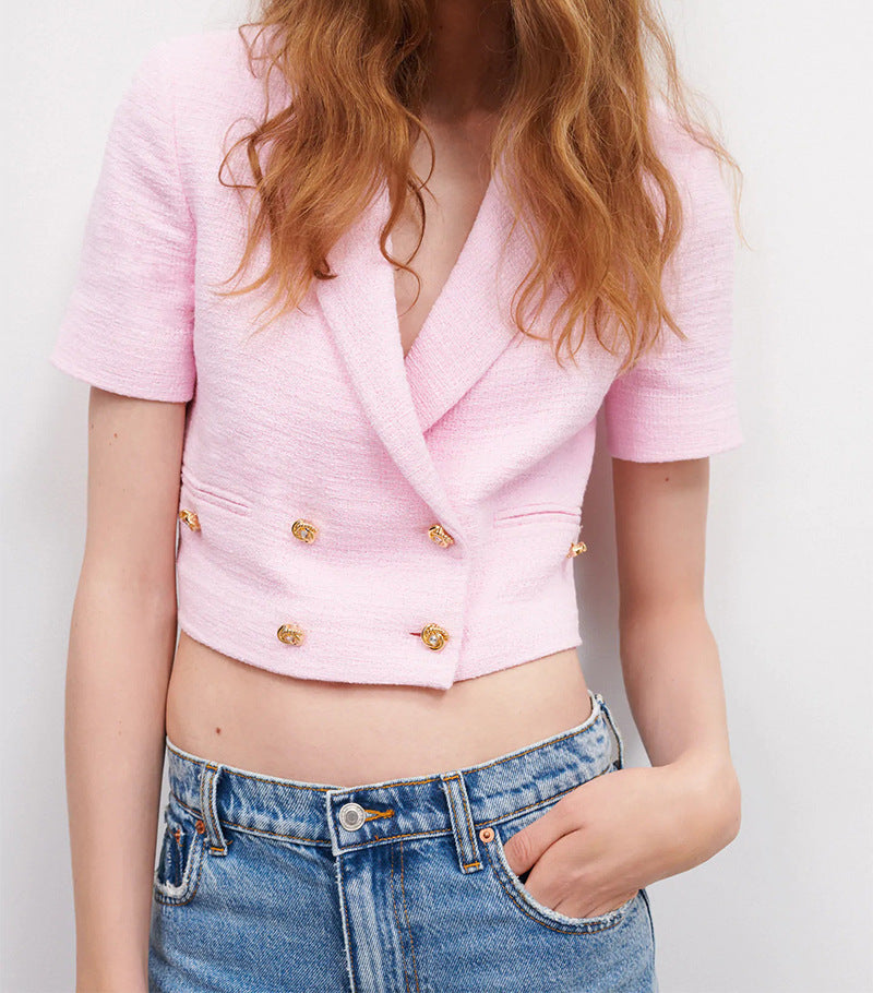 Short-sleeved Jacket And High-waist Shorts Suit