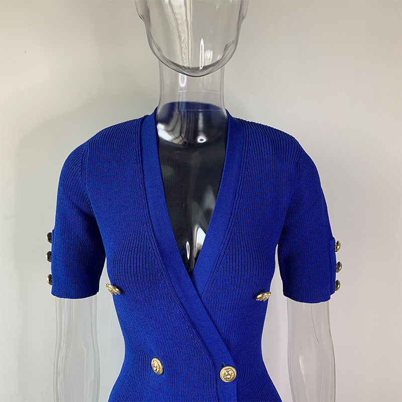 Knit Solid Color Mid Length Short Sleeve Dress
