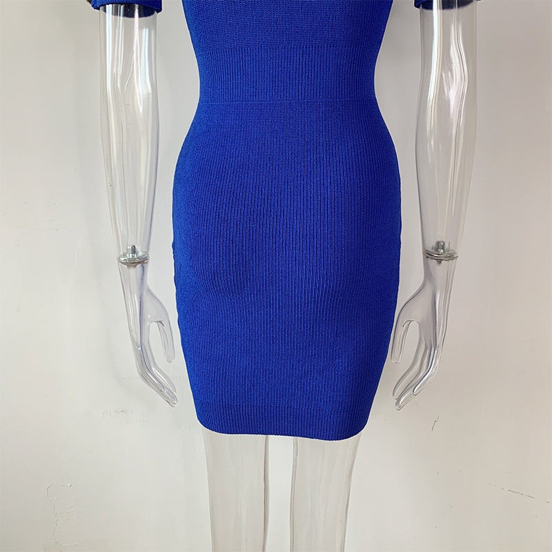 Knit Solid Color Mid Length Short Sleeve Dress