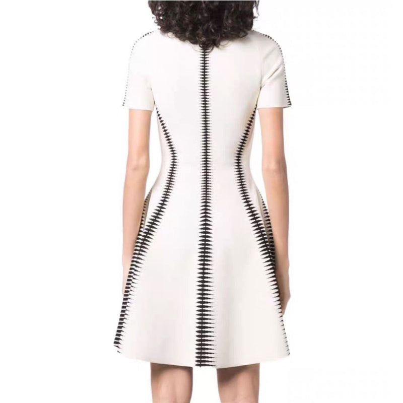 Round Neck Elastic Knit Mini Dress