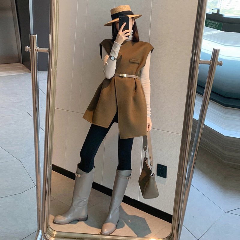 Vest Knit Bottoming Dress With Coat