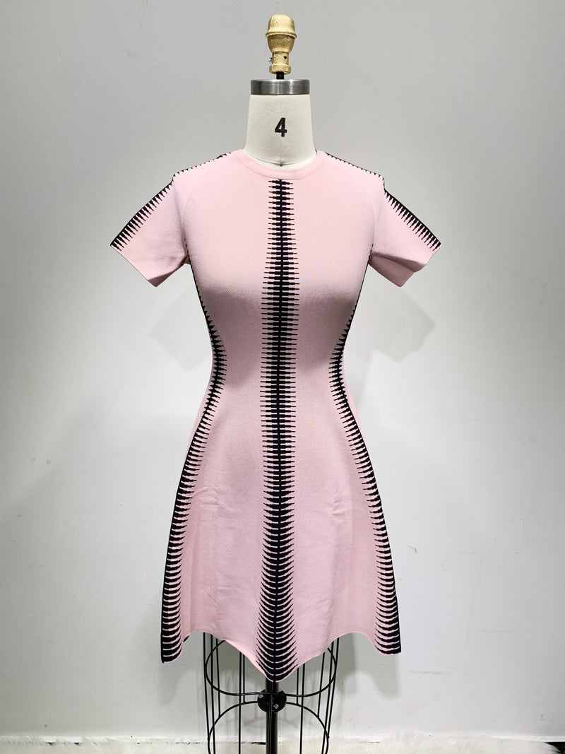 Round Neck Elastic Knit Mini Dress