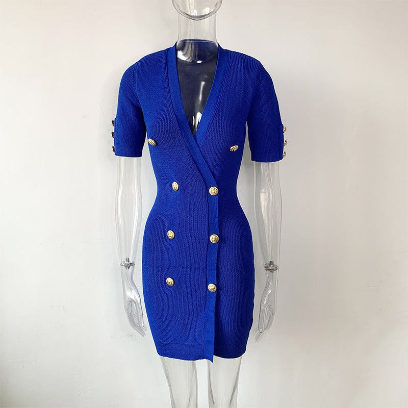 Knit Solid Color Mid Length Short Sleeve Dress