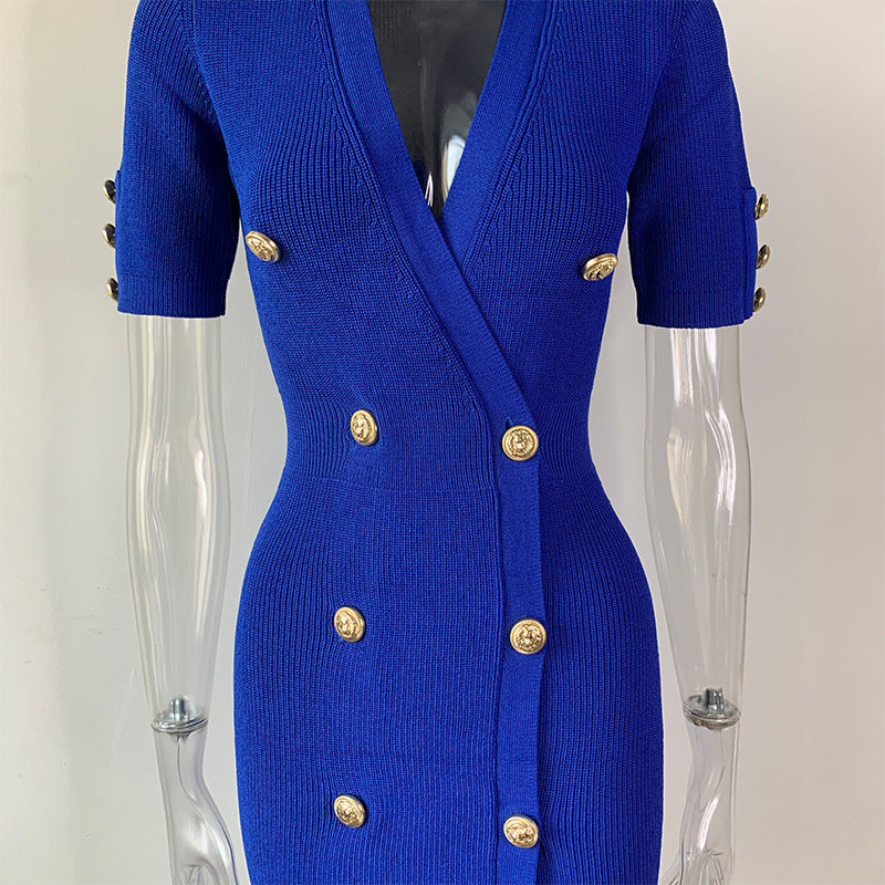Knit Solid Color Mid Length Short Sleeve Dress