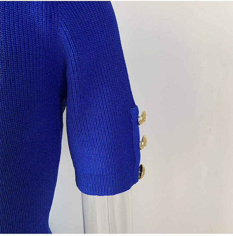 Knit Solid Color Mid Length Short Sleeve Dress