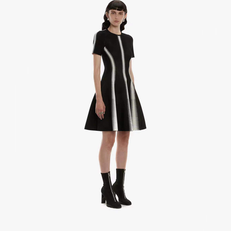Round Neck Elastic Knit Mini Dress
