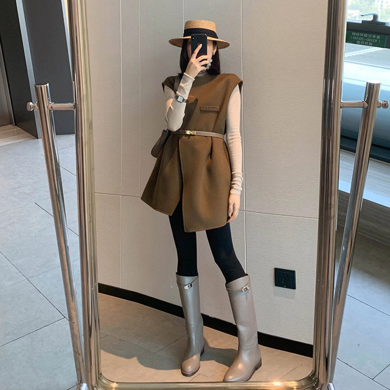 Vest Knit Bottoming Dress With Coat