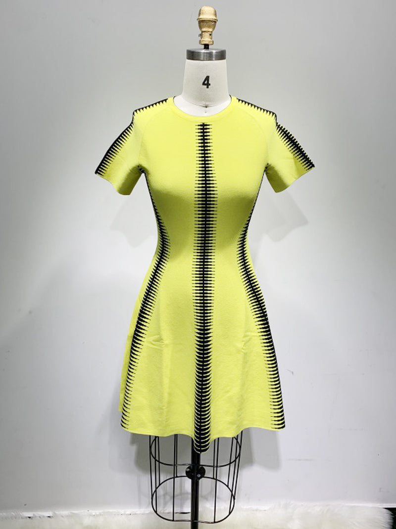 Round Neck Elastic Knit Mini Dress