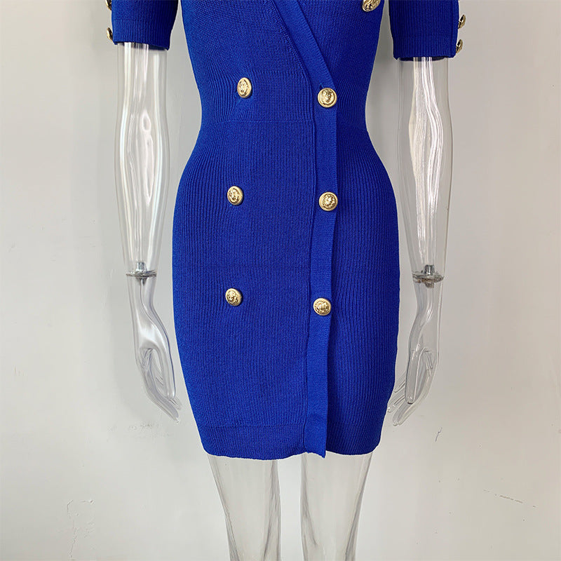 Knit Solid Color Mid Length Short Sleeve Dress